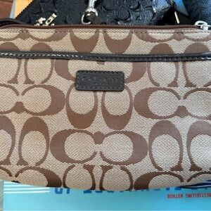 Coach Brown and Tan Signature Toiletry Bag